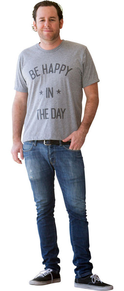 Be Happy in the Day Men's Short Sleeve T-Shirt in Heather Grey